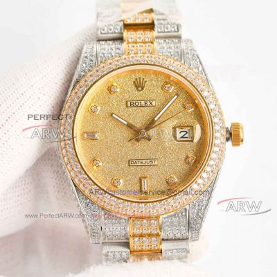 Grade 1 Clone Rolex Datejust 41mm Two Tone Iced Out 3135 Watch